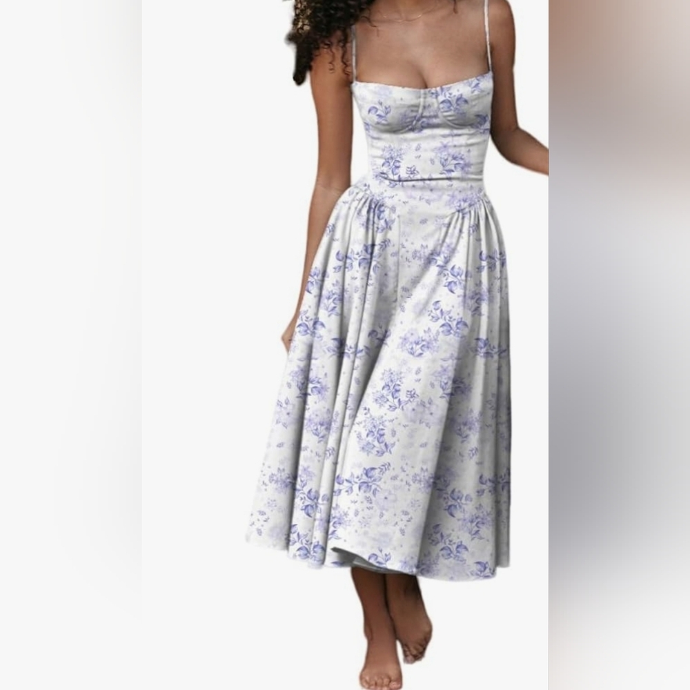 Floral Lavender/ Blue Midi Dress